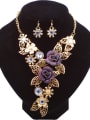 thumb Retro Exaggerated Rhinestones Flowers Hollow Leaves Alloy Two Pieces Jewelry Set 0