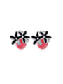 thumb Red Plum Blossom Shaped Glass Stud Earrings 0