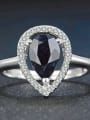 thumb Water Drop Black Sapphire Zircons White Gold Plated Ring 2