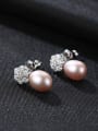 thumb Sterling Silver micro-plated zircon Natural Pearl Flower Earrings 0