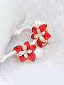 thumb Fashion Red Flower Artificial Pearl Alloy Stud Earrings 1