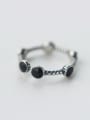 thumb S925 Silver Retro Black Round Opening Midi Ring 2