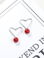 thumb Fashion Hollow Heart Red Bead 925 Silver Stud Earrings 0