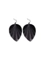 thumb Personality Leaf Shaped Black Gun Plated Drop Earrings 0