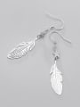 thumb 925 Sterling Silver With Platinum Plated Simplistic Feather Hook Earrings 3