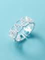 thumb Exquisite Hollow Square Shaped Rhinestones S925 Silver Ring 0