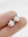 thumb Fashion White Freshwater Pearl Round Silver Stud Earrings 2