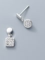 thumb 925 Sterling Silver With Silver Plated Cute Asymmetric Circular Square Stud Earrings 1