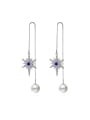 thumb Fashion Imitation Pearl Shiny Zirconias Star Line Earrings 0