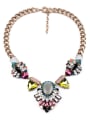 thumb Retro Fashion Color Crystal Glass Stones Sweater Alloy Necklace 0