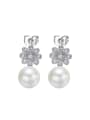 thumb Fashion Artificial Pearl Zircon Flowery Stud Earrings 0