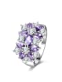 thumb Purple Platinum Plated Flower Shaped Zircon Ring 0
