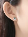 thumb 925 Sterling  Silver With Opal  Simplistic Semicircle Stud Earrings 1