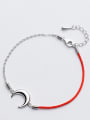 thumb Fresh Moon Shaped Red Artificial Leather S925 Silver Bracelet 0