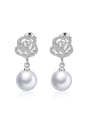 thumb Fashion Imitation Pearl Cubic Zirconias Flower Copper Stud Earrings 0