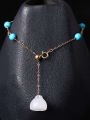 thumb Ethnic style Tiny Turquoise Stones Jade Lotus Seedpot 925 Silver Bracelet 1
