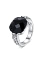 thumb Black Stone Zircons White Gold Plated Copper Ring 0
