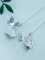 thumb 925 Sterling Silver With Platinum Plated Simplistic Hollow Butterfly Threader Earrings 2