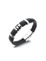 thumb Punk style Black Artificial Leather Titanium Men Bracelet 0