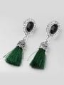 thumb Ethnic style Cashmere Tassels Black Resin stone Alloy Drop Earrings 2