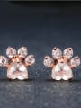 thumb Natural Pink Crystals Lovely Bear Foot-shape Stud Earrings 2