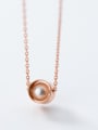 thumb Pure silver simple round rose gold synthetic pearl collarbone chain 1