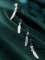 thumb 925 Sterling Silver With Platinum Plated Simplistic Feather Drop Earrings 3