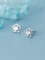 thumb 925 Sterling Silver With Platinum Plated Simplistic Flower Stud Earrings 0