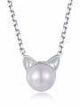 thumb Simple Cat's Ears White Freshwater Pearl 925 Sterling Silver Necklace 0