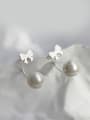 thumb Elegant Tiny Bow Artificial Pearl 925 Silver Stud Earrings 0