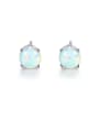 thumb 925 Sterling Silver With Opal Cute Round Stud Earrings 0