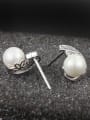 thumb Exquisite Artificial Pearl Shiny Zirconias 925 Sterling Silver Stud Earrings 1