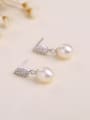 thumb Fashion Shell Pearl Shiny Zirconias-studded Leaf 925 Silver Stud Earrings 2