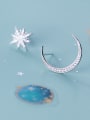 thumb 925 Sterling Silver With Platinum Plated Simplistic Star Moon Stud Earrings 0