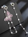 thumb New fashions micro-inlay zircon butterflies pearls Tassel Earrings 2