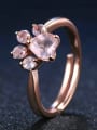 thumb Cat Foot Shaped Pink Crystal Silver Ring 2