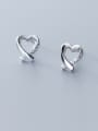 thumb 925 Sterling Silver With Silver Plated Simplistic Geometric intersection Heart Stud Earrings 1