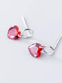 thumb 925 silver red glitter of stereoscopic love Zircon Earrings 0