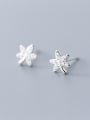 thumb 925 Sterling Silver With Cubic Zirconia Simplistic Leaf Stud Earrings 1