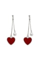 thumb Fashion Artificial Pearl Red Heart Silver Drop Earrings 0