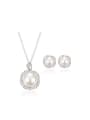 thumb Alloy White Gold Plated Fashion Artificial Pearl and Rhinestones Two Pieces Jewelry Set 0