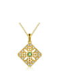 thumb Square Shape Natural Green Micro Pave 14 Gold Plated Necklace 0
