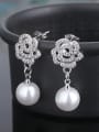 thumb Fashion Shiny Zirconias Rosary Flower Imitation Pearl Stud Earrings 2