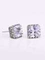thumb Simple Square Zircon Platinum Plated Copper Stud Earrings 0