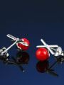 thumb Personalized Tiny Bowknot Red Bead 925 Sterling Silver Stud Earrings 1