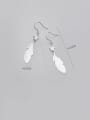 thumb 925 Sterling Silver With Platinum Plated Simplistic Feather Hook Earrings 1