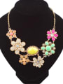 thumb Fashion Resin-sticking Flowers Rhinestones Gold Plated Necklace 0