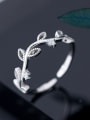 thumb 925 Sterling Silver With Platinum Plated Simplistic Leaf free size Rings 0