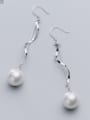 thumb 925 Sterling Silver With Platinum Plated Simplistic Fringe Hook Earrings 0