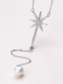 thumb Fashion 925 Silver Shell Pearl Cubic Zirconias Star Necklace 0